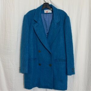 Vtg George David Fashions Blue Fuzzy Mohair Wool Coat Womens USA